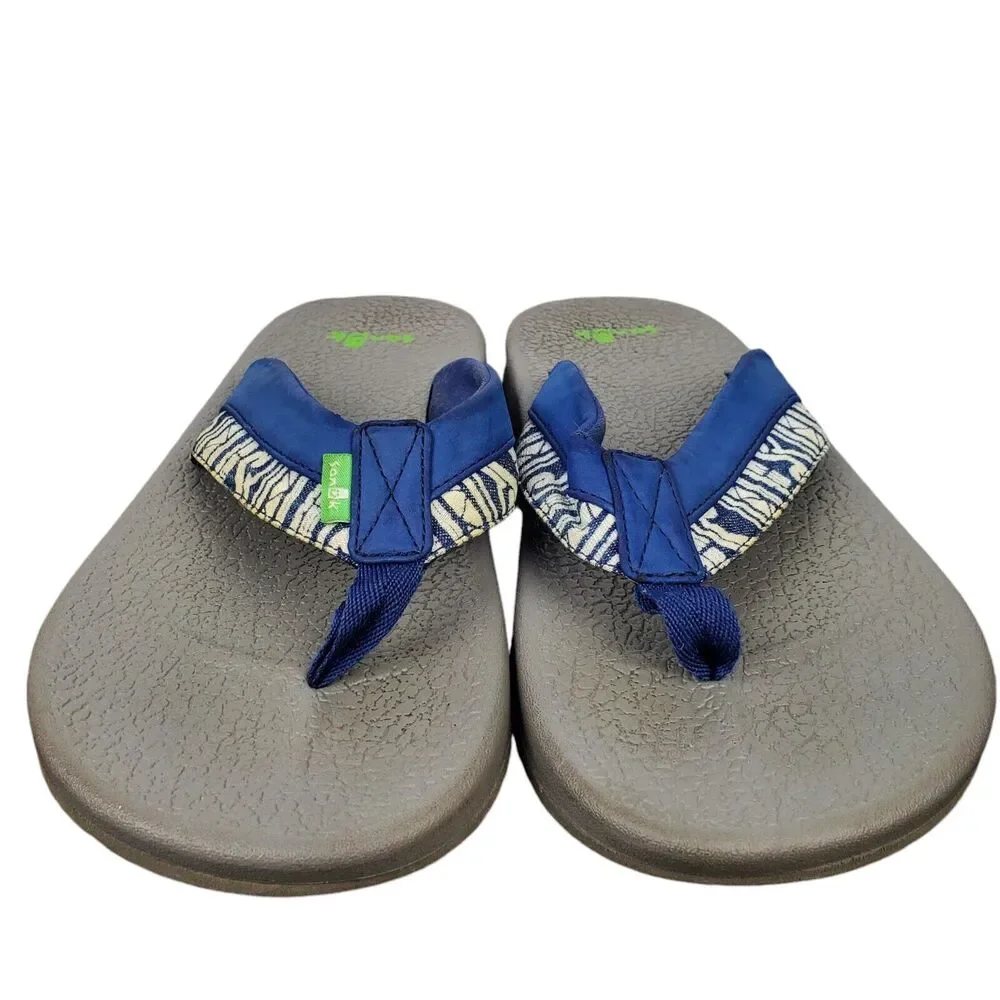 Sanuk Men's Brumeister Funk Indigo Wave Blue White Flip Flop Sandals Sz 8